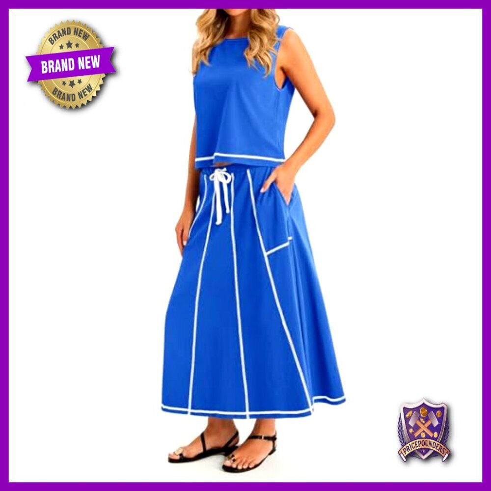Cropped Sleeveless Tank Top and High Waisted Maxi Skirt Lounge Set Matching - Picture 5 of 7